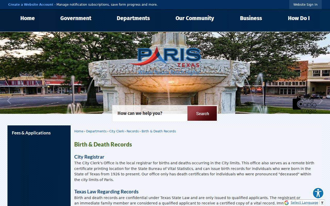 Paris residents directory city vital records application