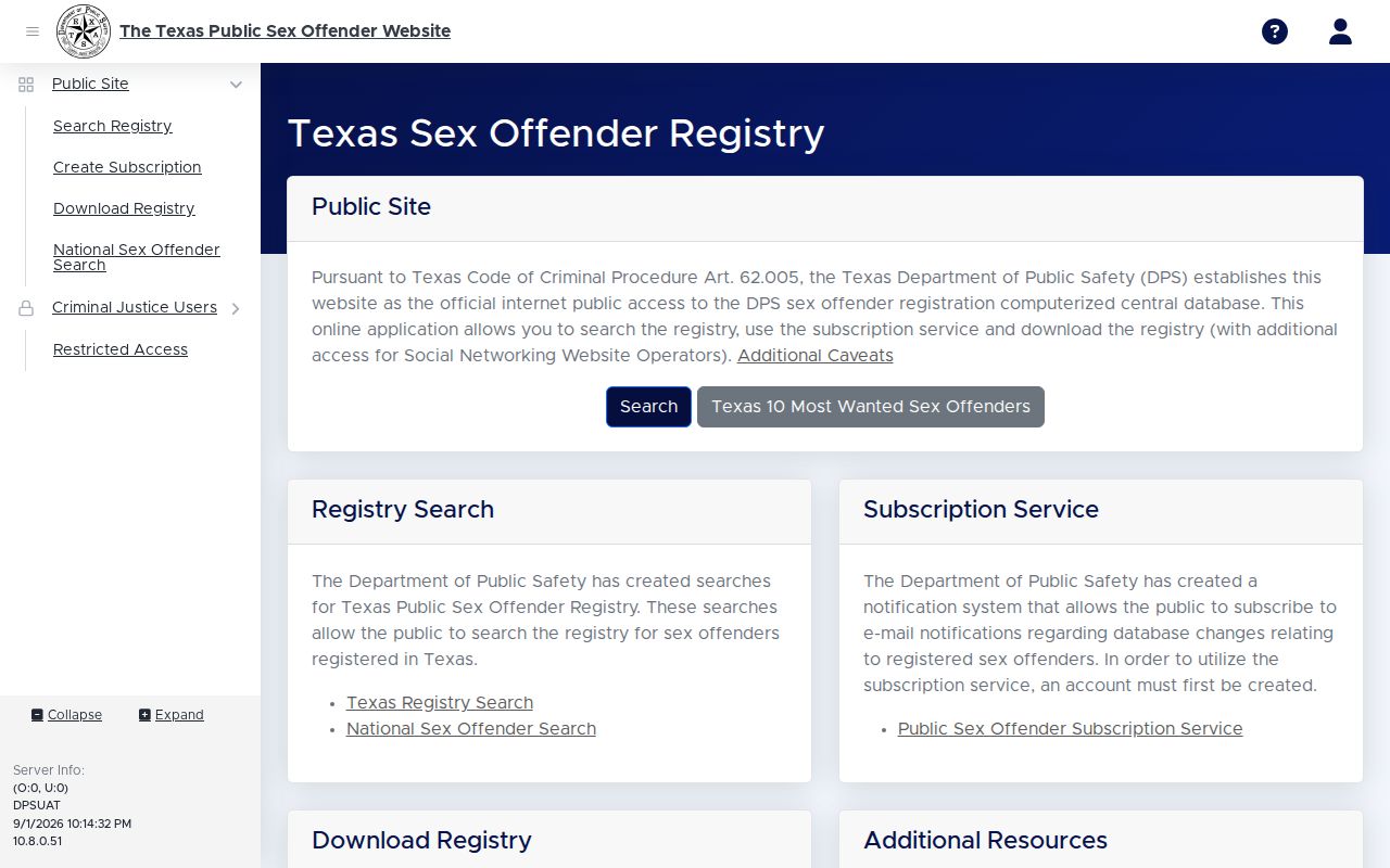 Paris resident lookup Texas DPS public registry search page